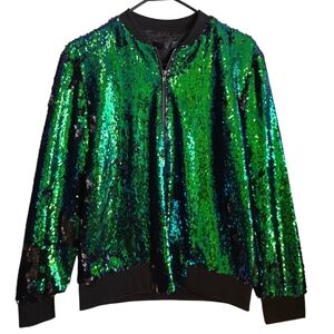 Green Sequin Bomber Jacket